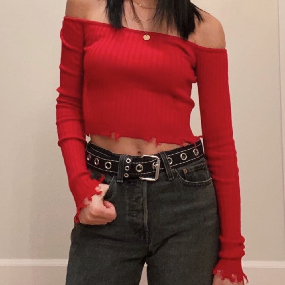Distressed off the shoulder top